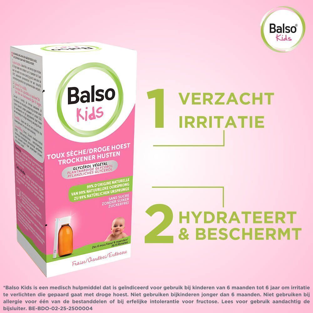 Productverpakking. Tekst: 1 Verzacht irritatie, 2 Hydrateert & Beschermt. Roze achtergrond.