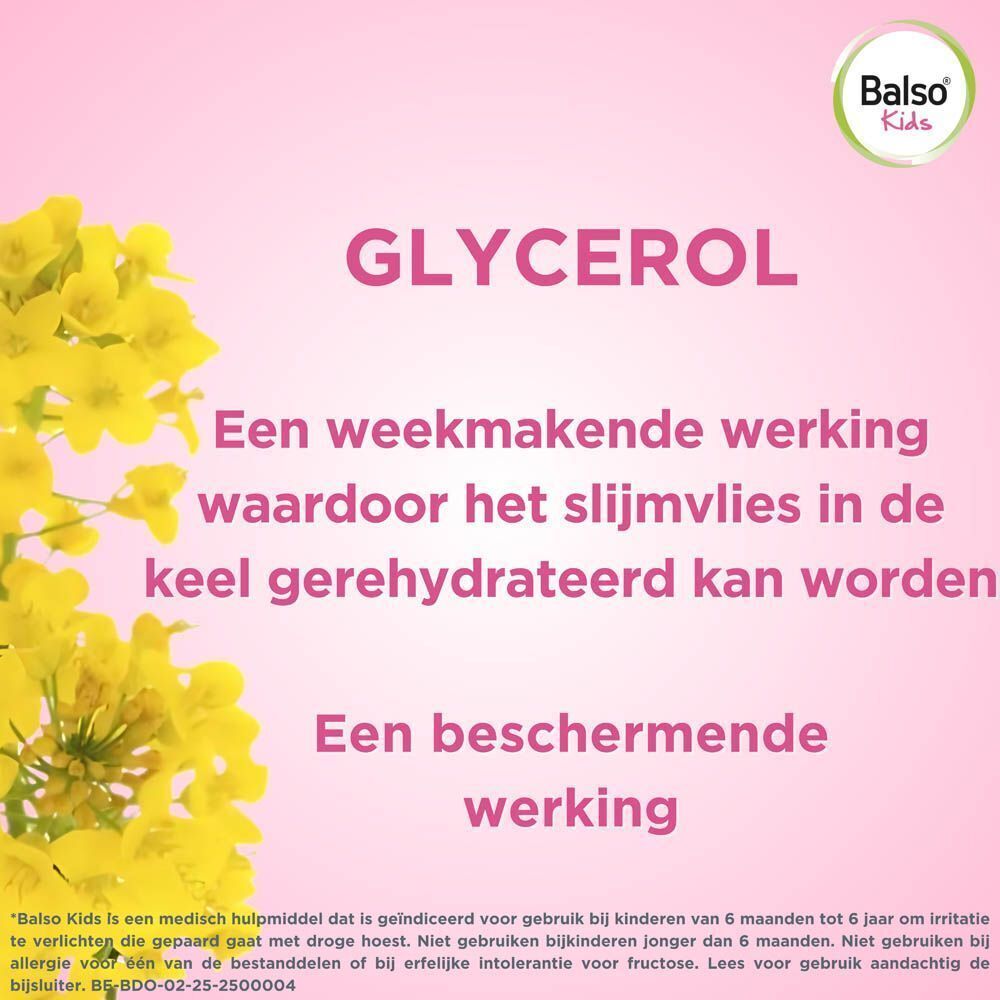 Gele bloemen en tekst: Glycerol, Een weekmakende werking. Roze achtergrond.