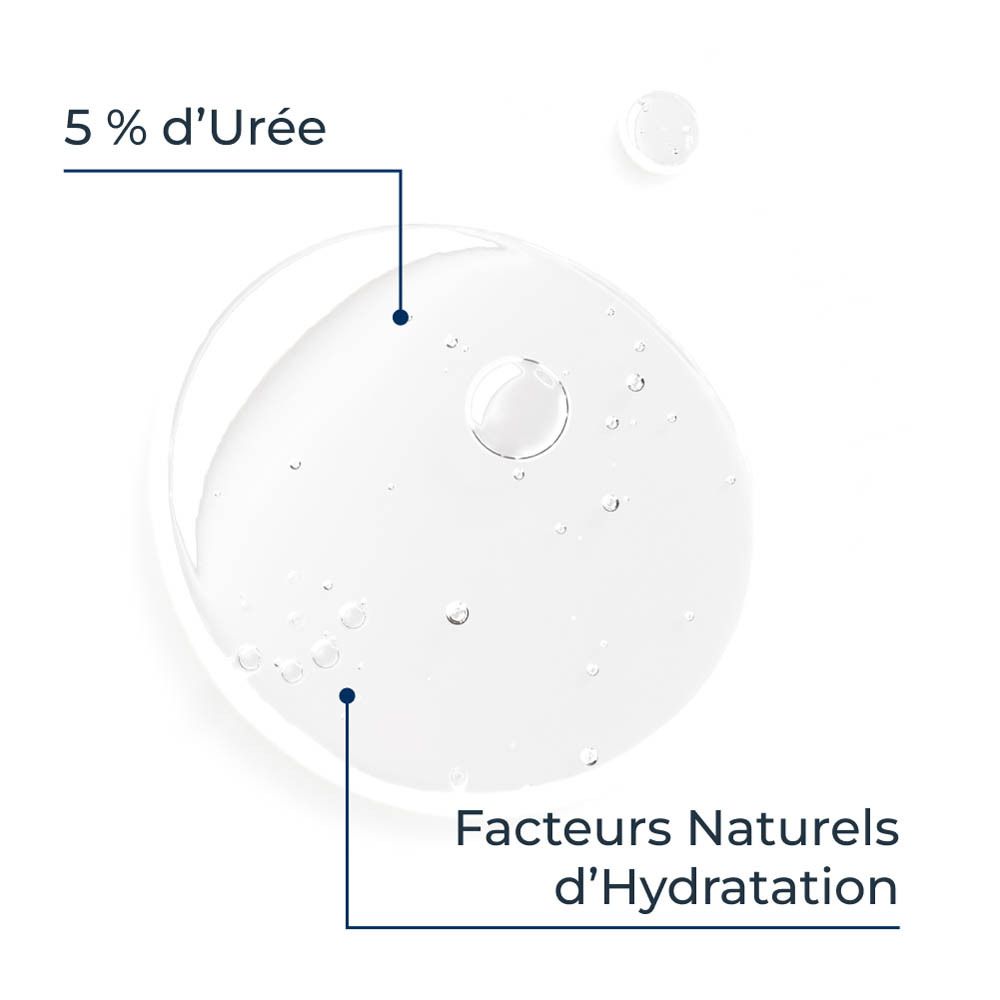 Goutte de gel lavant avec 5% d'Urée et facteurs naturels d'hydratation.