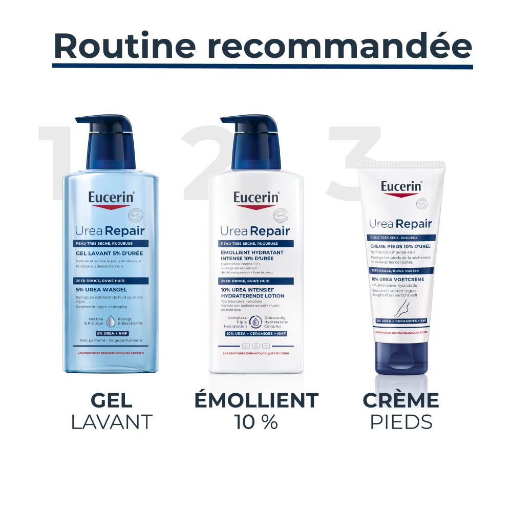 Routine recommandée : Gel Lavant, Lotion Intensif 10% Urée, Crème Pieds.