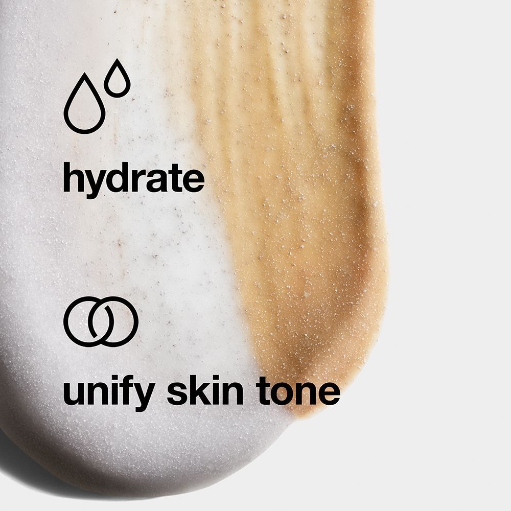 Productmonster CLINIQUE Dramatically Different™ Moisturizing BB-Gel. Textuur met iconen: waterdruppels voor 'hydrate', cirkels voor 'unify skin tone'.