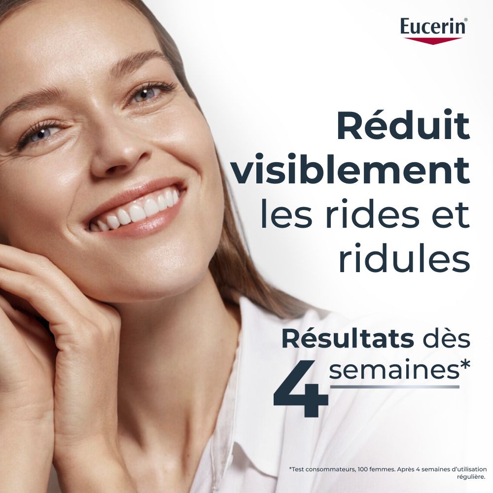Femme souriante, réduit visiblement rides et ridules. Résultats dès 4 semaines.