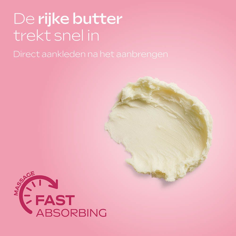Textuur van Weleda Mama Body Butter met symbool voor snelle absorptie.