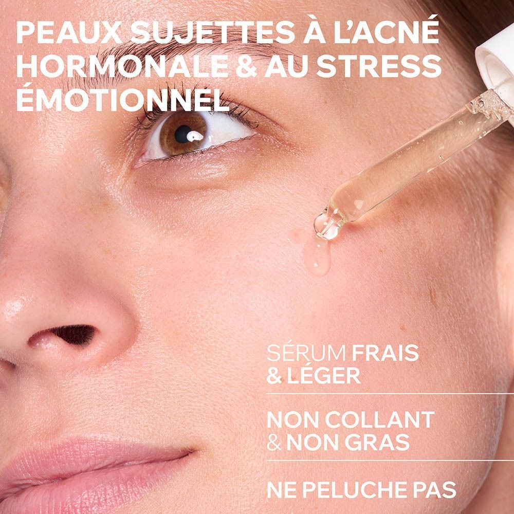Sérum visage pour acné hormonale et stress émotionnel, frais et léger.