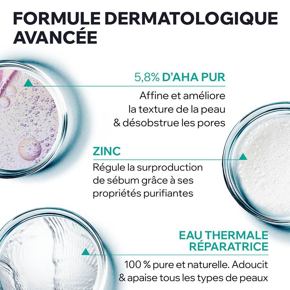 Soins de la peau: 5,8% AHA, Zinc, Eau Thermale. Pour tous types de peaux.