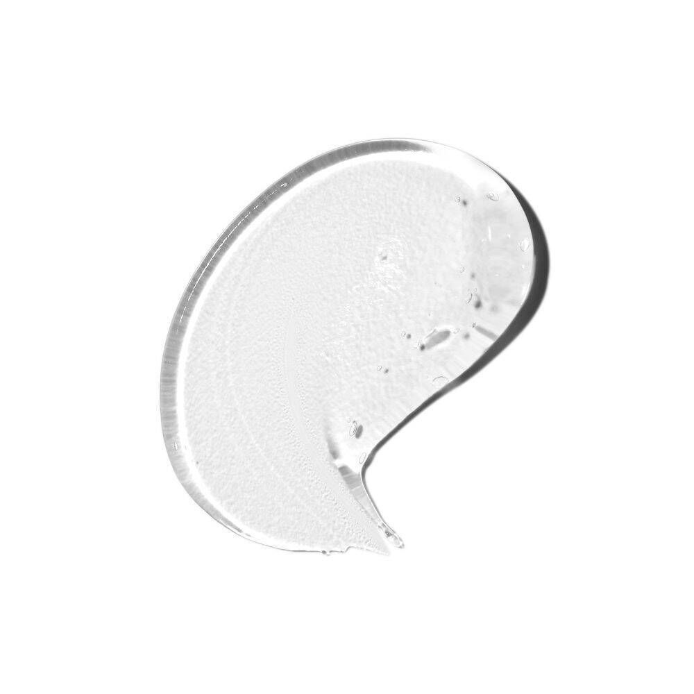 Heldere, gelachtige substantie op witte achtergrond. Vorm: onregelmatige druppel.