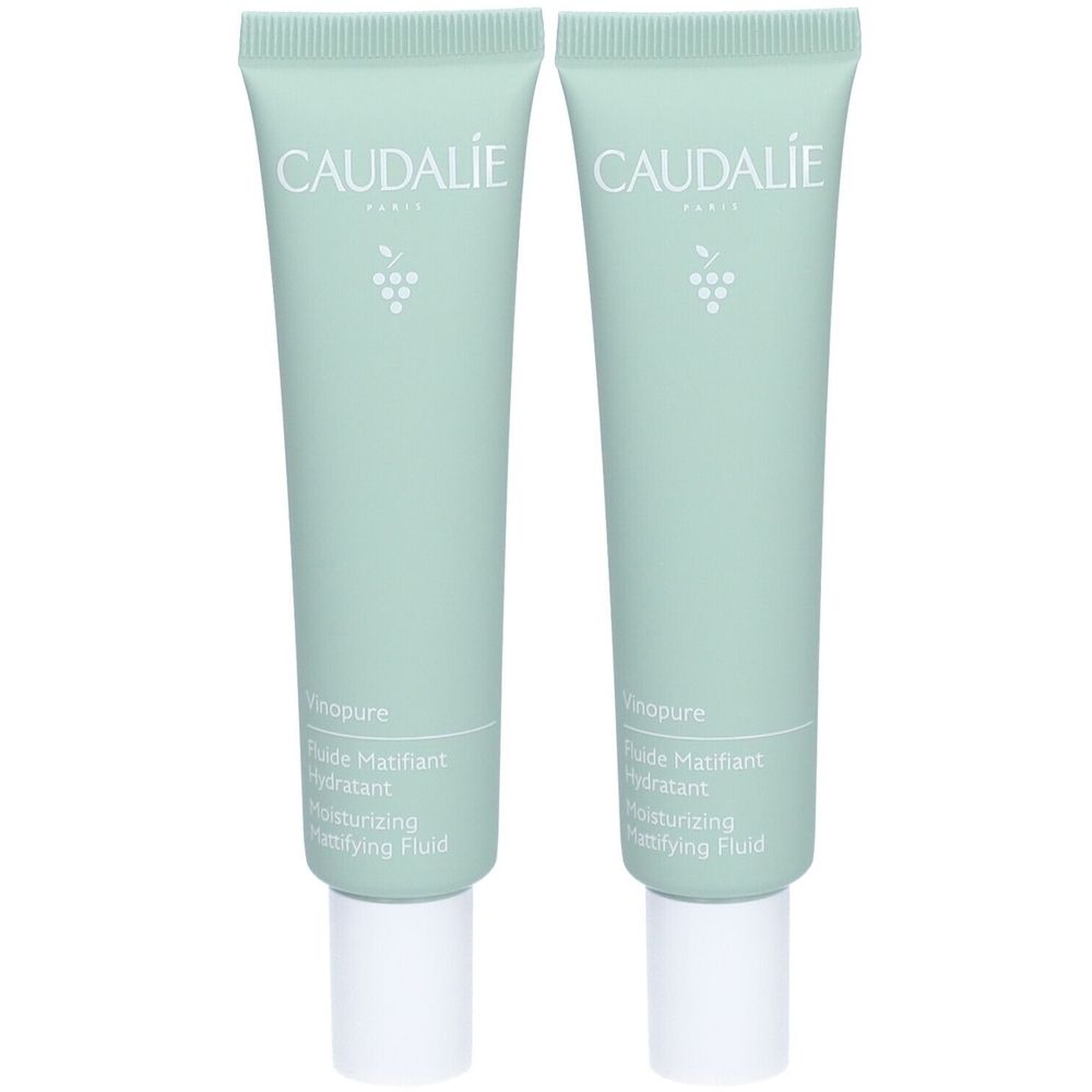 Twee groene tubes met witte dop. Op elke tube staat CAUDALIE en Vinopure.