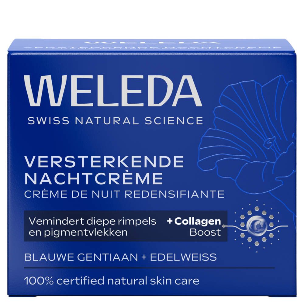 Emballage Weleda : Crème de Nuit Redensifiante avec Edelweiss et Gentiane.