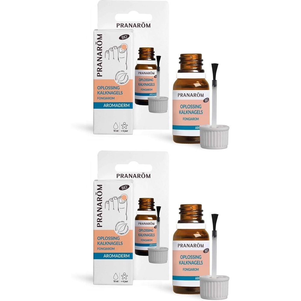 Aromaderm nageloplossing, flesje met borstel, verpakking met productafbeelding en tekst.