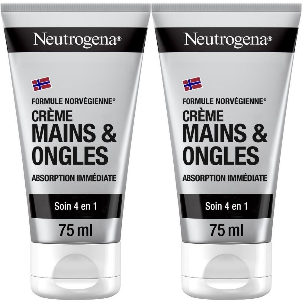 Deux tubes de crème pour les mains Neutrogena Formule Norvégienne Crème Mains & Ongles. 75 ml. Drapeau norvégien.