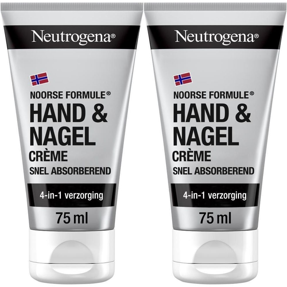 Twee tubes handcrème Neutrogena Noorse Formule Hand & Nagel Crème. 75 ml. Noorse vlag.