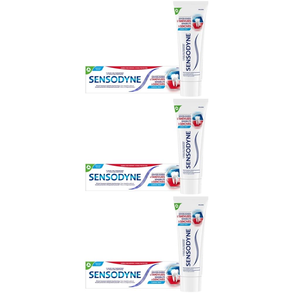 Tubes et boîtes de dentifrice Sensodyne Sensibilité & Gencives. Dentifrice quotidien pour dents sensibles.