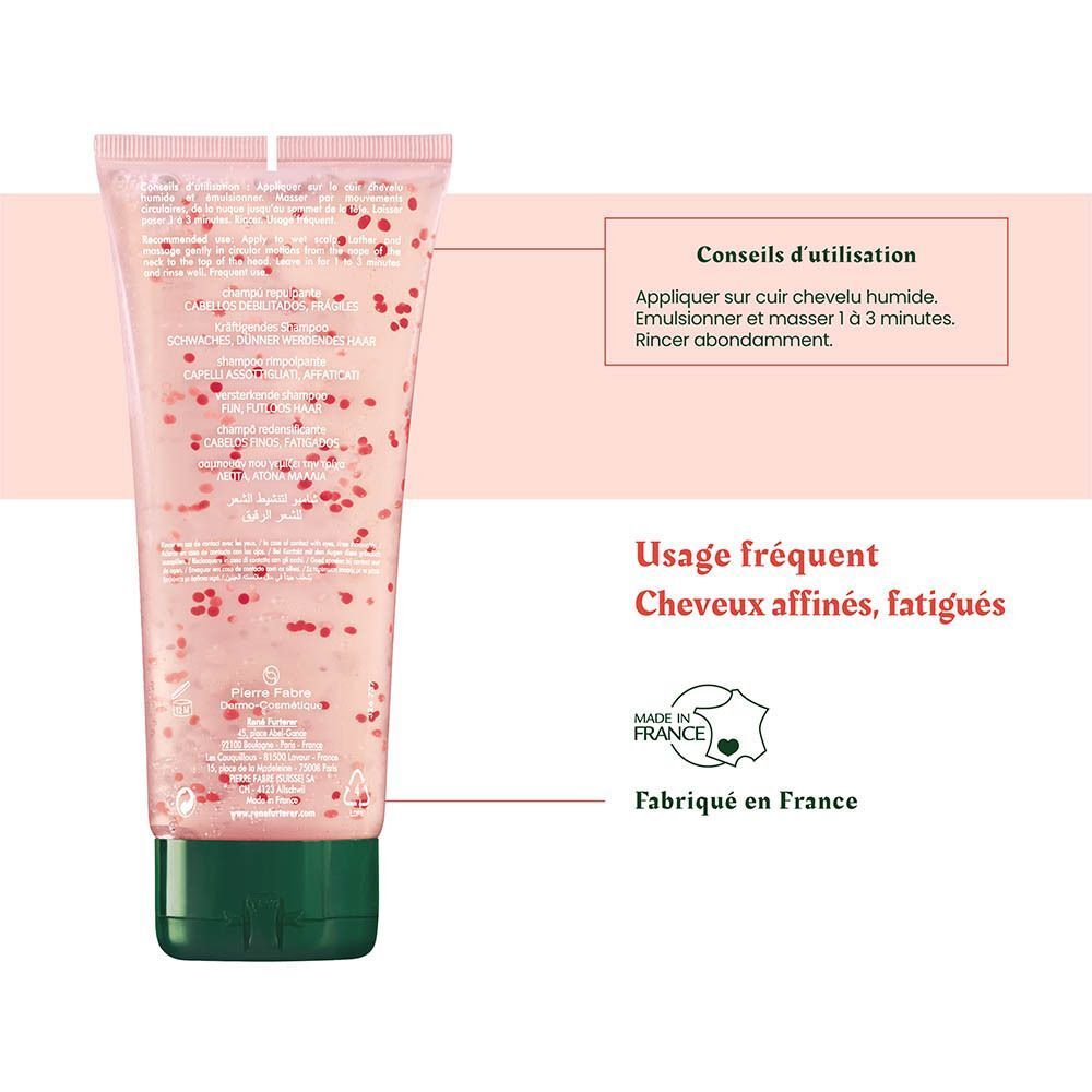 Tube transparent avec gel rose et billes rouges, mention "Fabriqué en France".