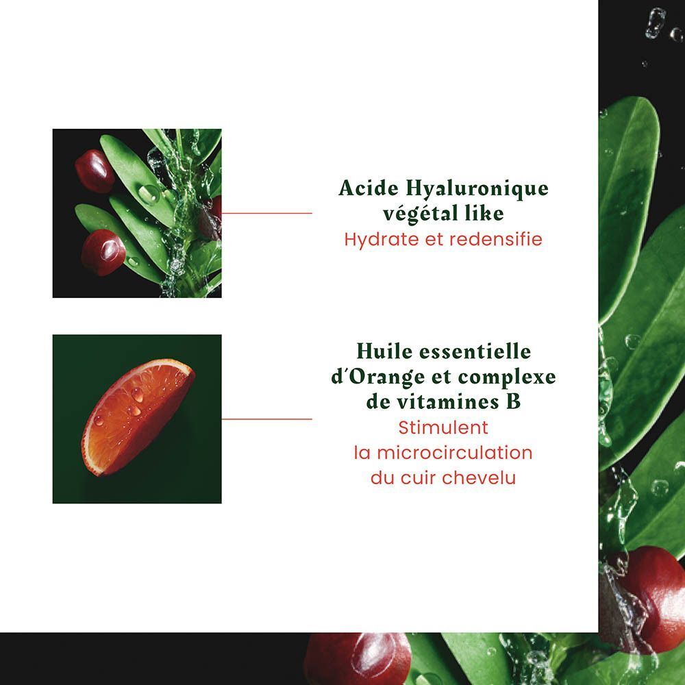 Shampoing René Furterer Tonucia Natural Filler avec des perles rouges dans un tube transparent.