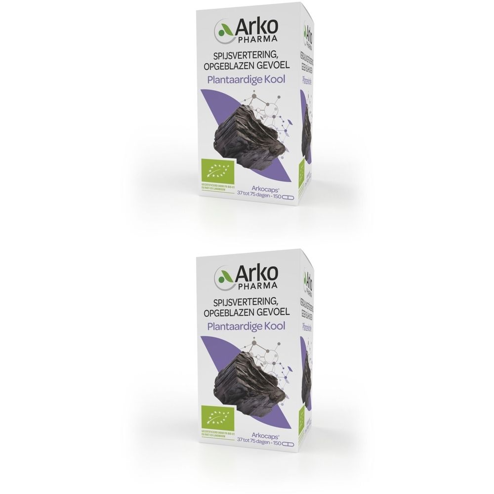 Doos Arkogélules. Opschrift: Spijsvertering, opgeblazen gevoel. Bio-label.