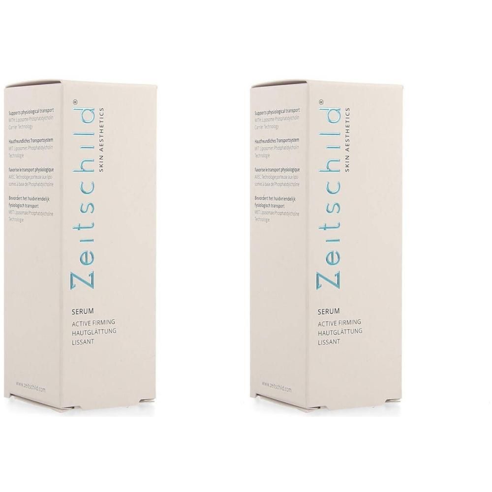 Twee witte dozen met productnaam Zeitschild Skin Aesthetics. Tekst in turquoise. Opschrift: Sérum Lissant.