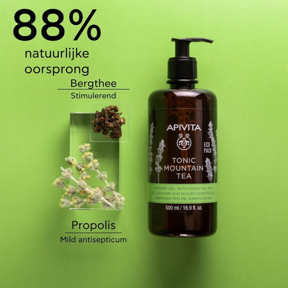 Apivita Tonic Mountain Tea douchegel met bergthee en propolis ingrediënten.
