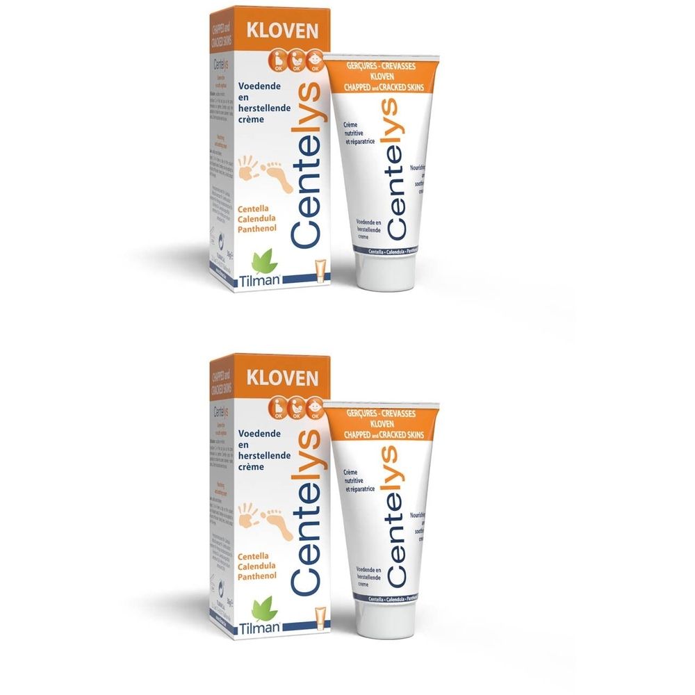 Centelys Crème, tube en doos. Opschrift: Centella, Calendula, Panthenol. KLOVEN-logo. Nederlandse tekst.