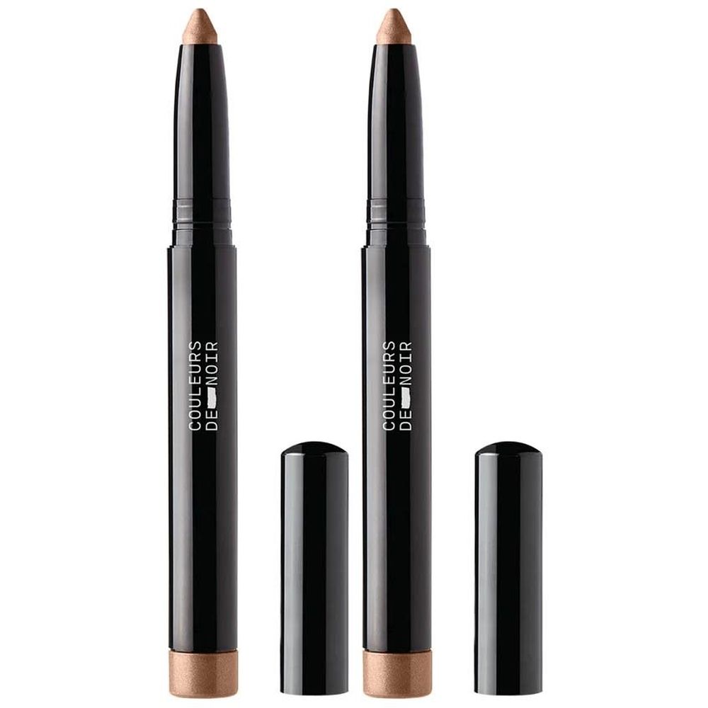 Twee zwarte oogschaduwstiften met bronzen punt en dop. Opschrift: COULEURS DE NOIR.