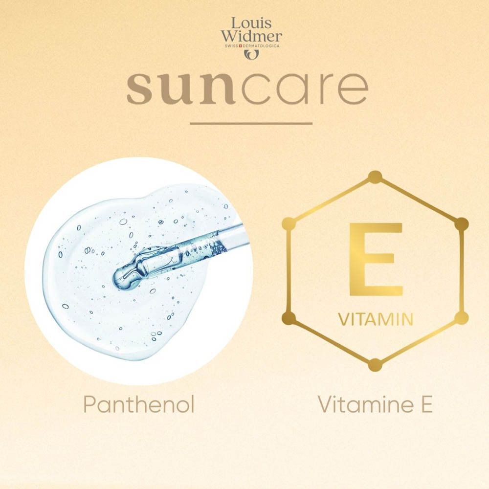 Louis Widmer Protection Solaire Anti-Âge SPF 50+ avec Panthénol & Peptides.