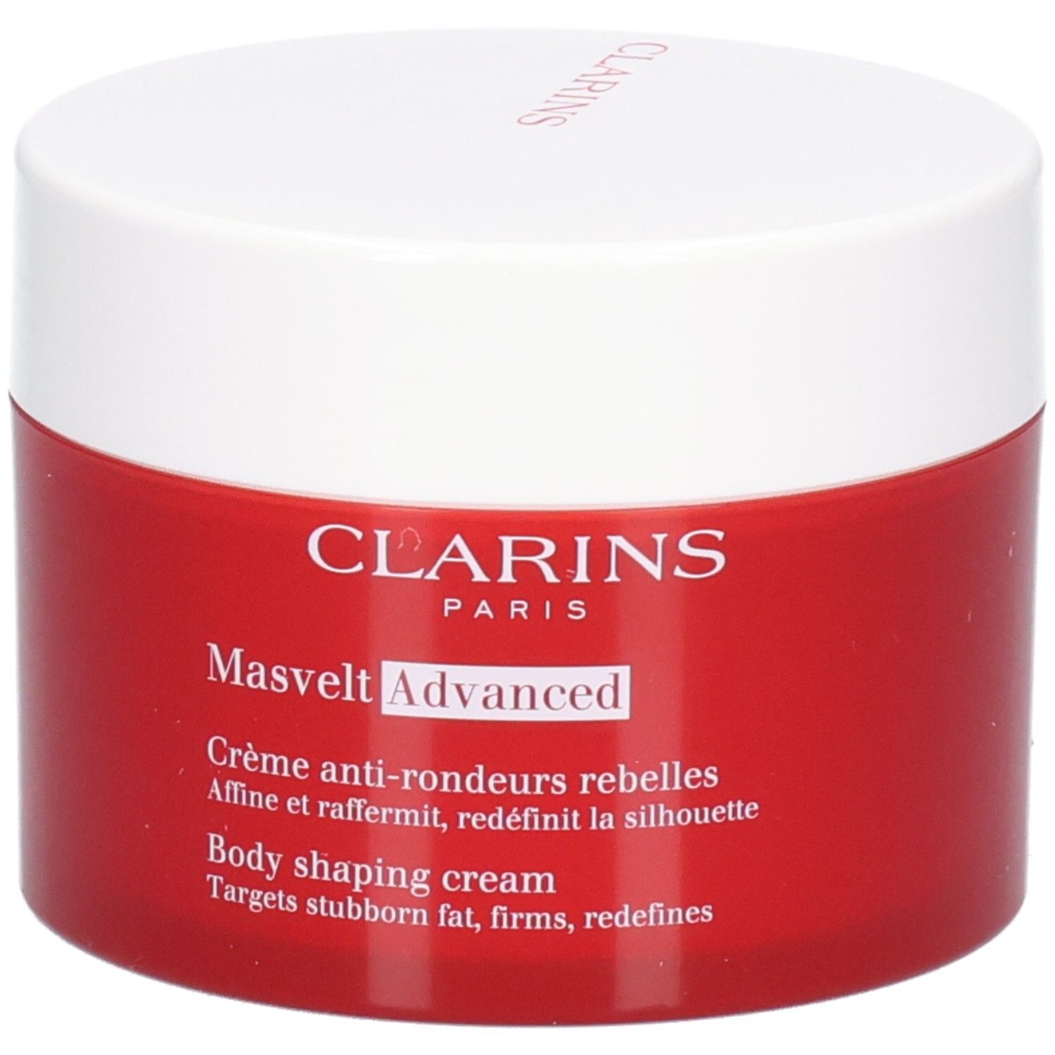 Clarins Masvelt Advanced bodycrème in rode pot met wit deksel.