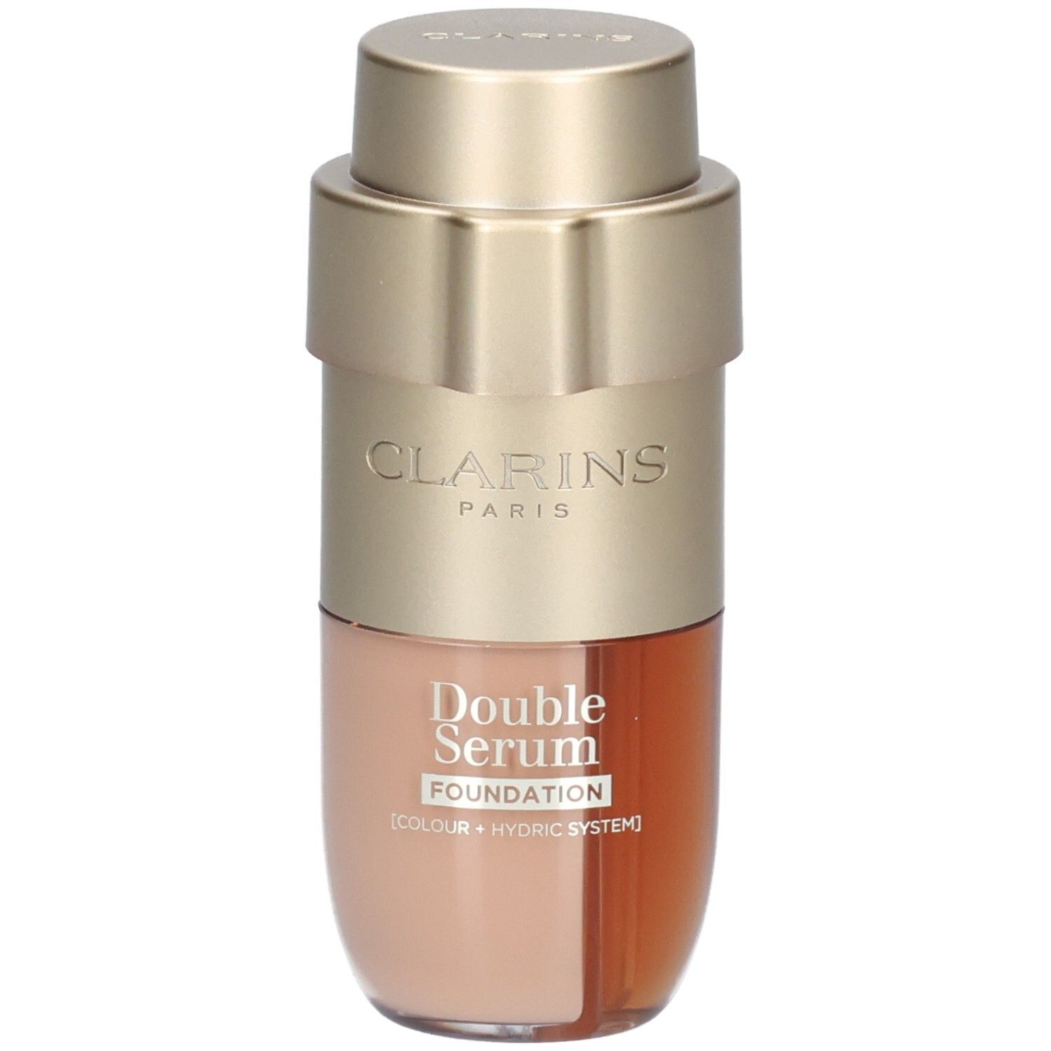 Clarins Double Serum Foundation L6W dans un emballage doré et beige.