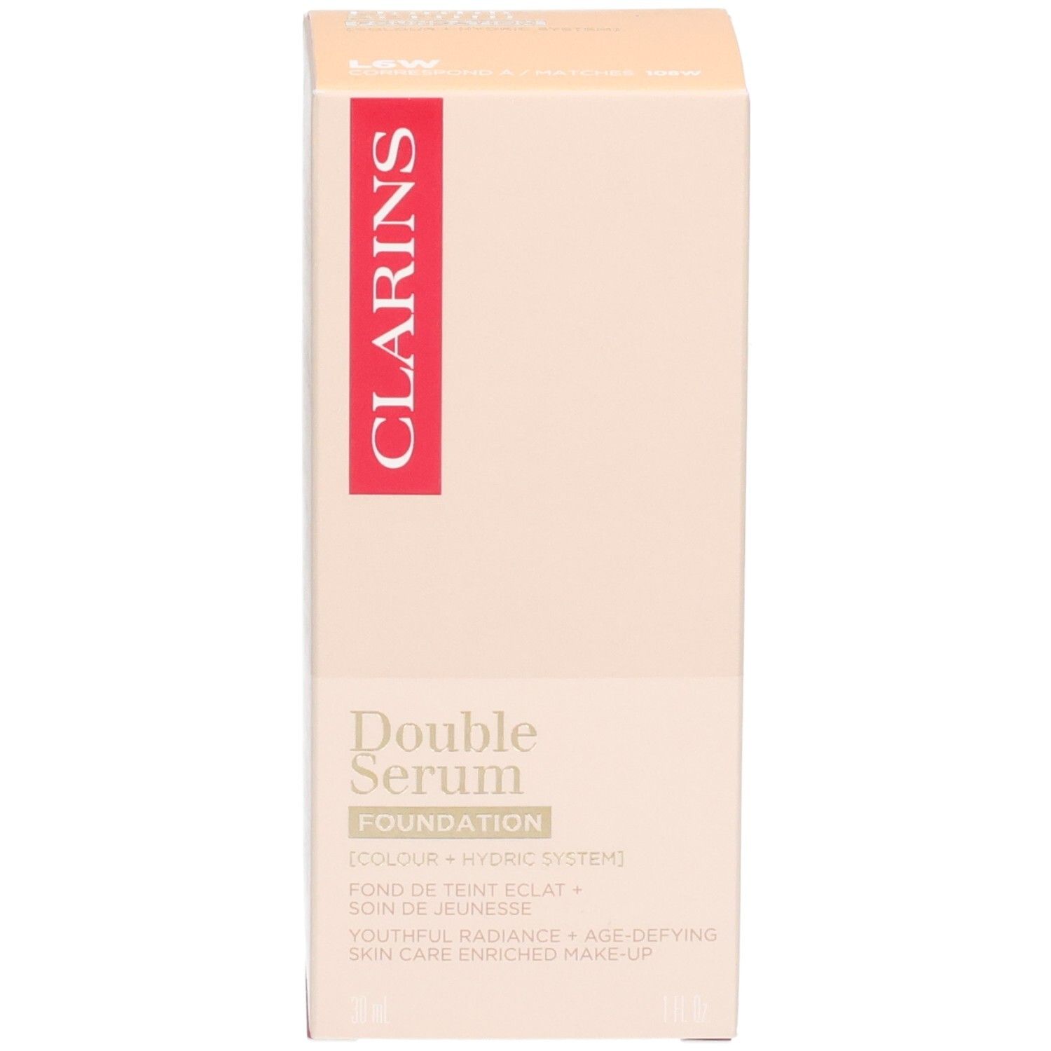 Boîte beige pour Clarins Double Serum Foundation L6W.