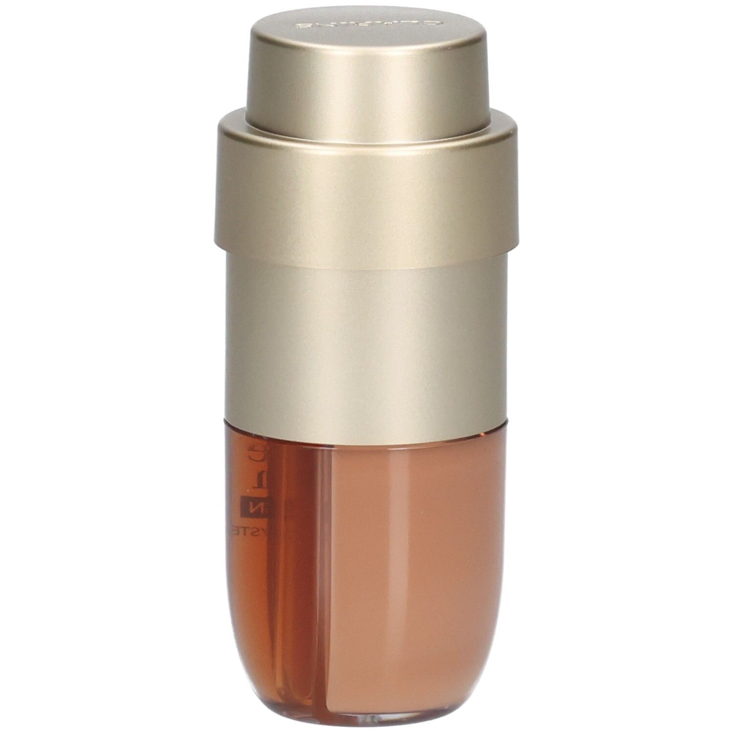 Clarins Double Serum Foundation M5C, goudkleurige pompkop, bruine fles.
