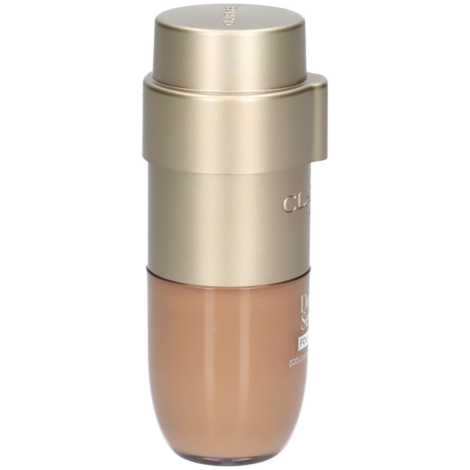 Clarins Double Serum Foundation M6W dans un flacon doré contenant un liquide beige.