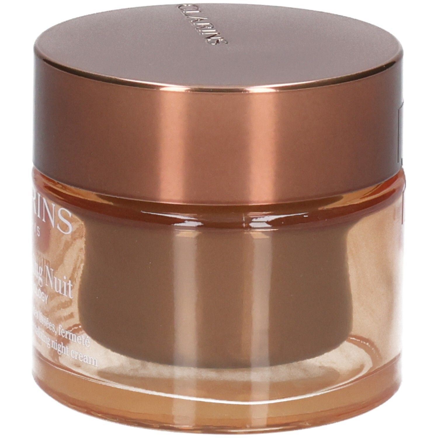 Pot Clarins Extra-Firming Nuit avec couvercle couleur cuivre.