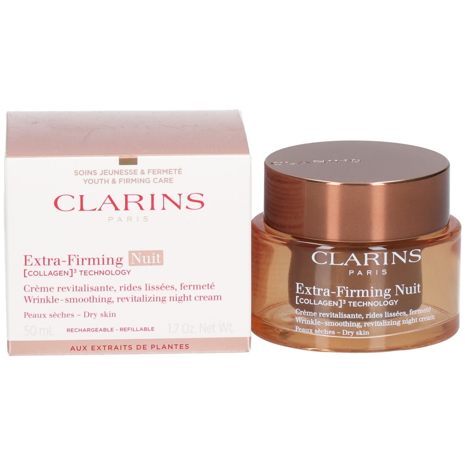 Pot Clarins Extra-Firming Nuit et son emballage.