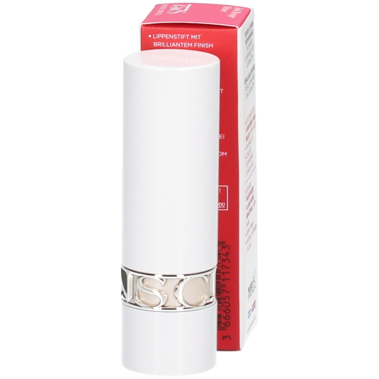 Clarins Joli Rouge Satin Lippenstift 757S Nude Brick, achterkant verpakking met barcode en productinformatie.