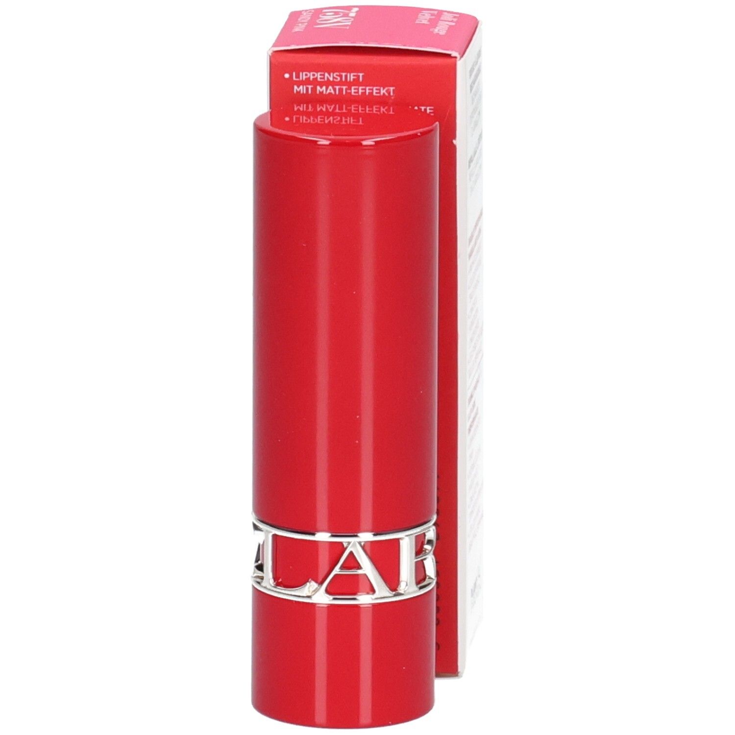 Clarins Joli Rouge Velvet 758V, lippenstift met mat effect in rode huls met zilveren logo.