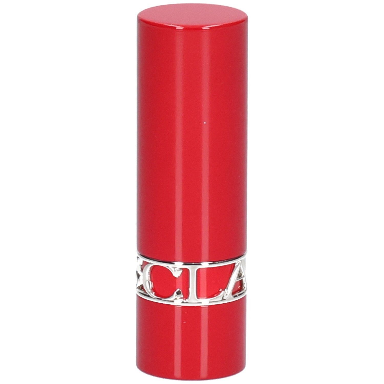 Rode lippenstift met zilveren merknaam.
