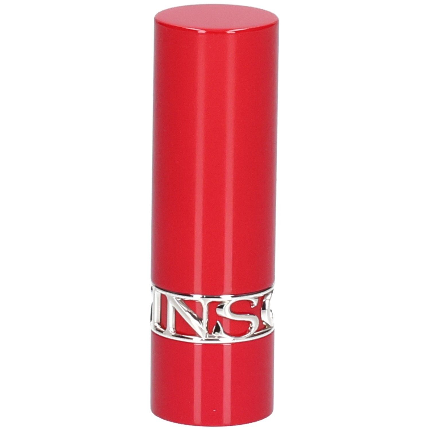 Rode lippenstift met zilveren band.