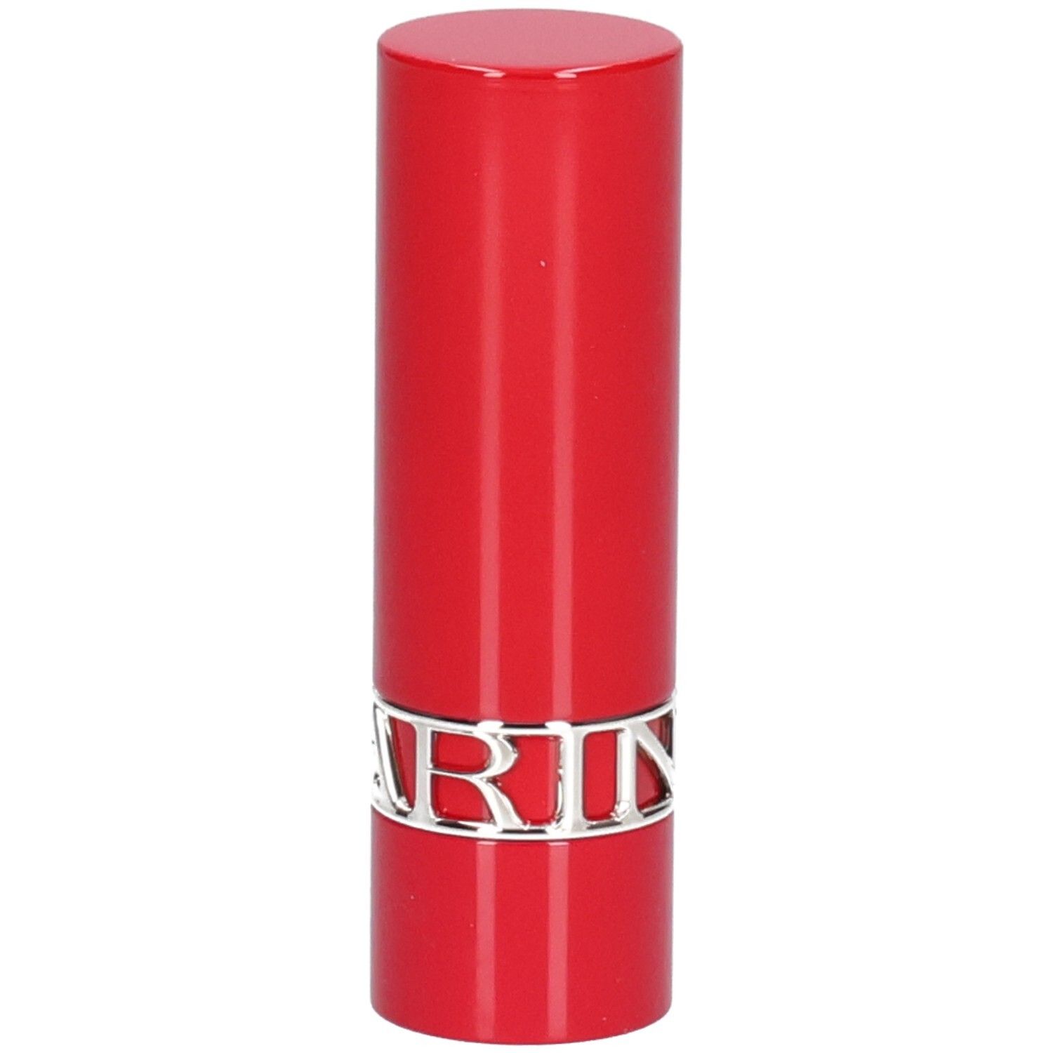 Rode lippenstift met zilveren band.