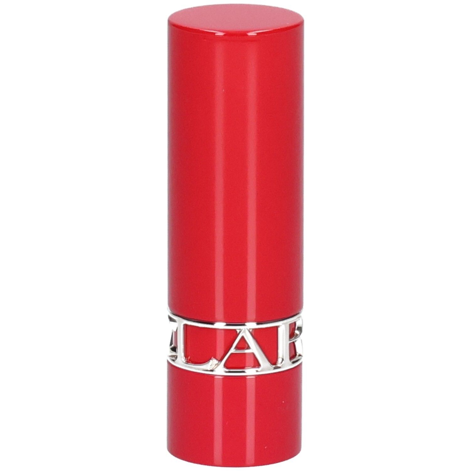 Rode lippenstift met zilveren band.
