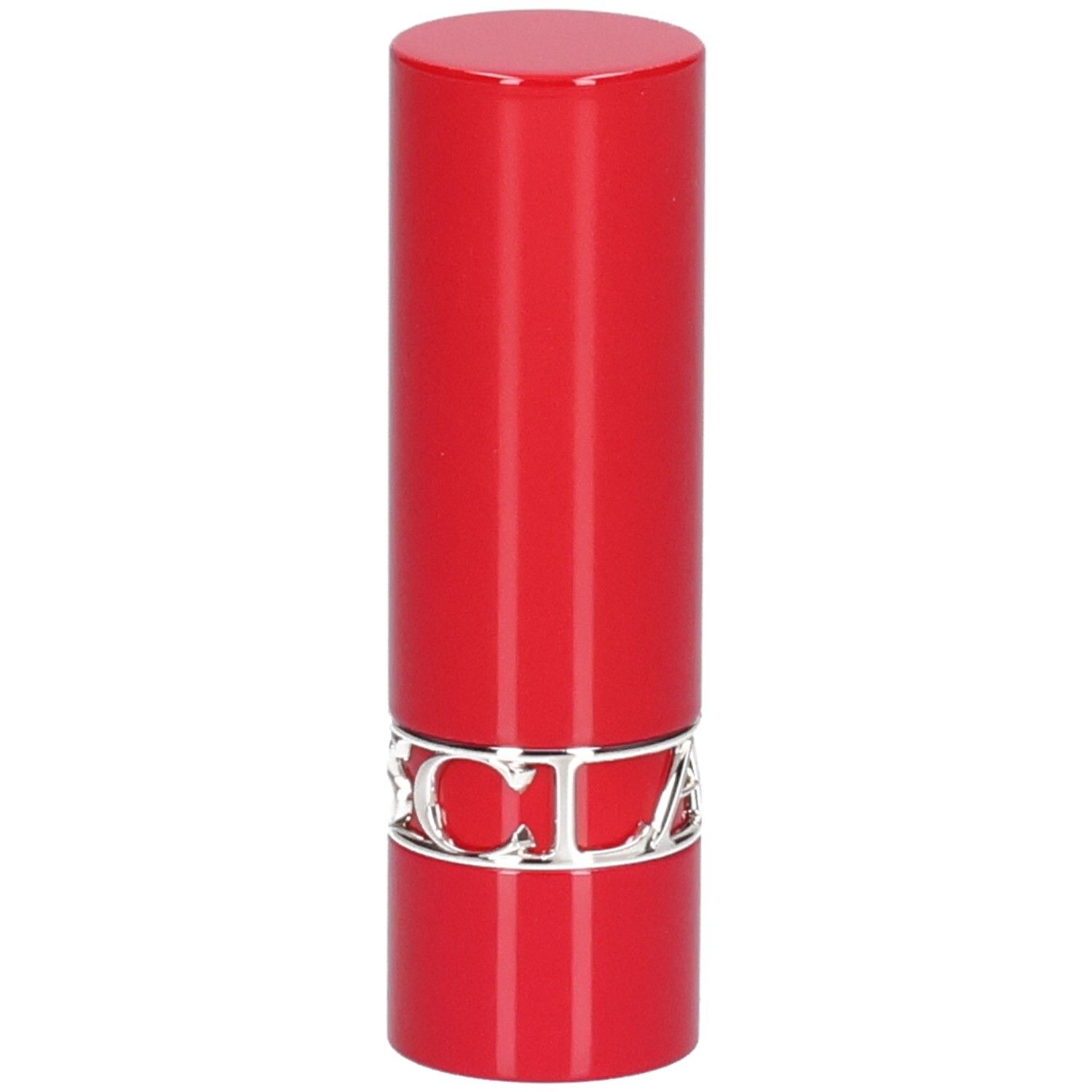 Rode lippenstift met zilveren band.