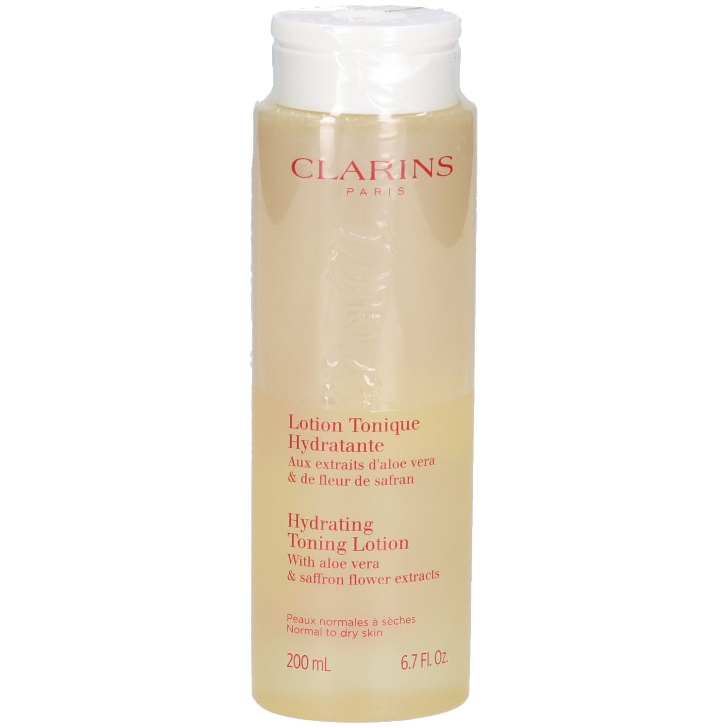 Clarins Hydrating Toning Lotion, 200 ml, met aloë vera en saffloerbloemextracten.