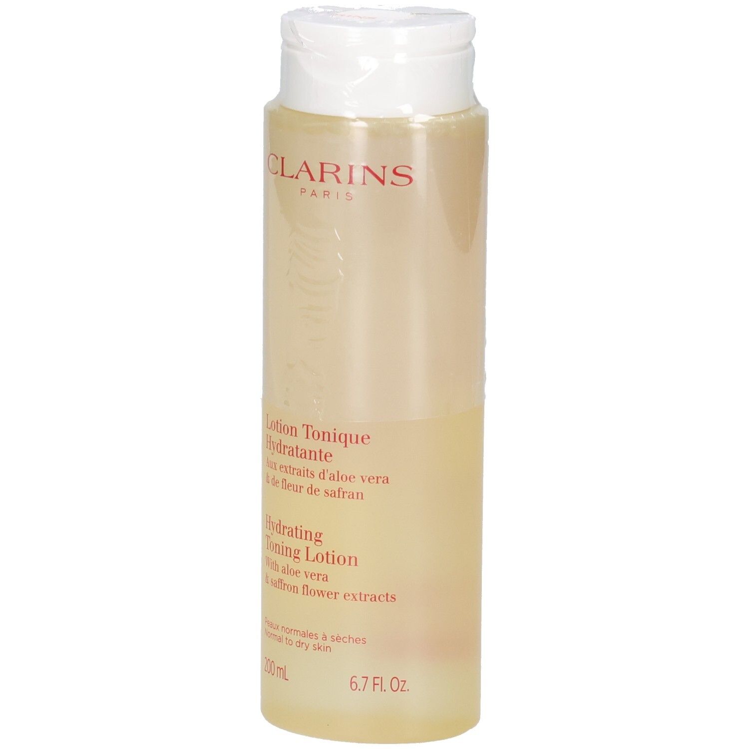 Clarins Hydrating Toning Lotion, 200 ml, met aloë vera en saffloerbloemextracten.