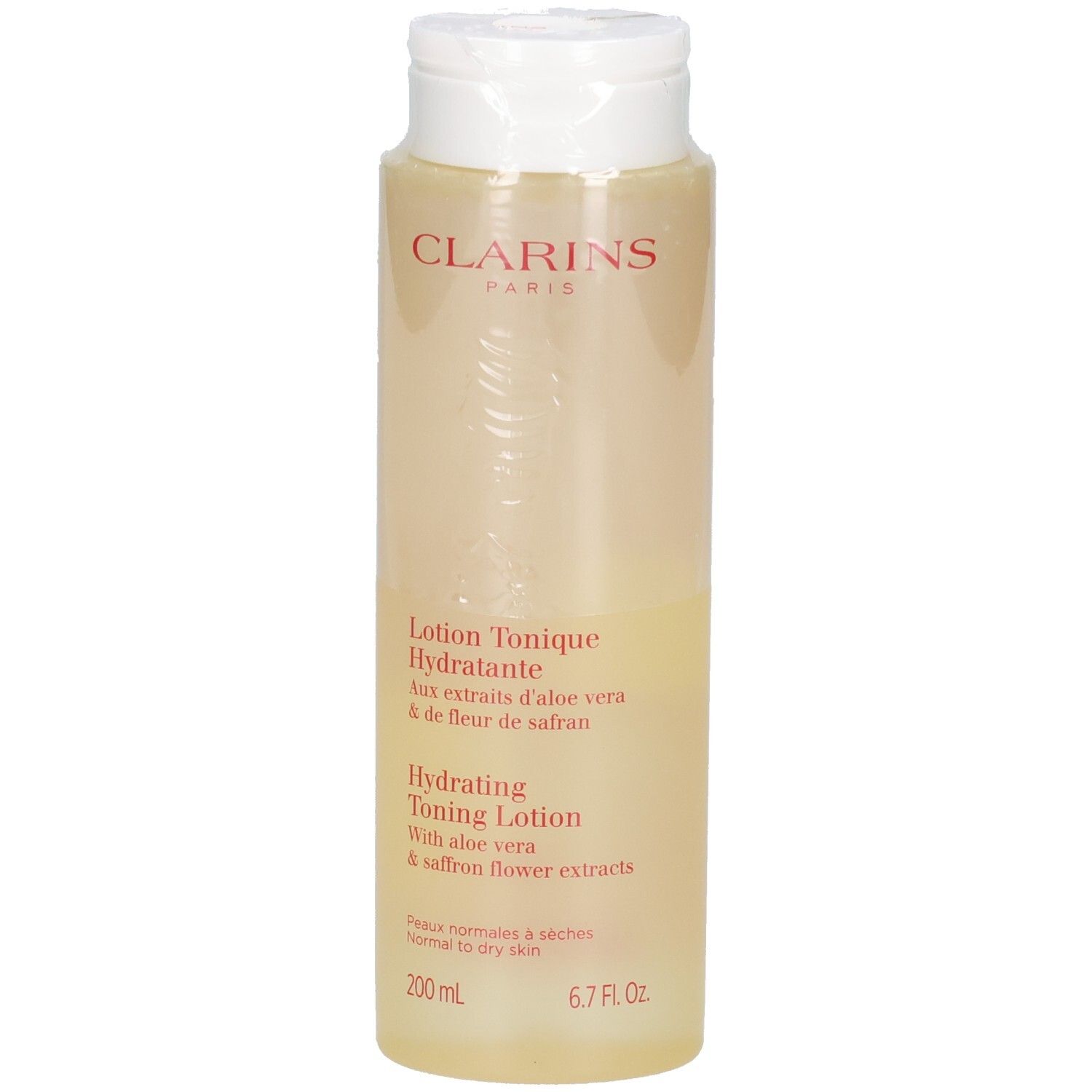 Clarins Hydrating Toning Lotion, 200 ml, met aloë vera en saffloerbloemextracten.