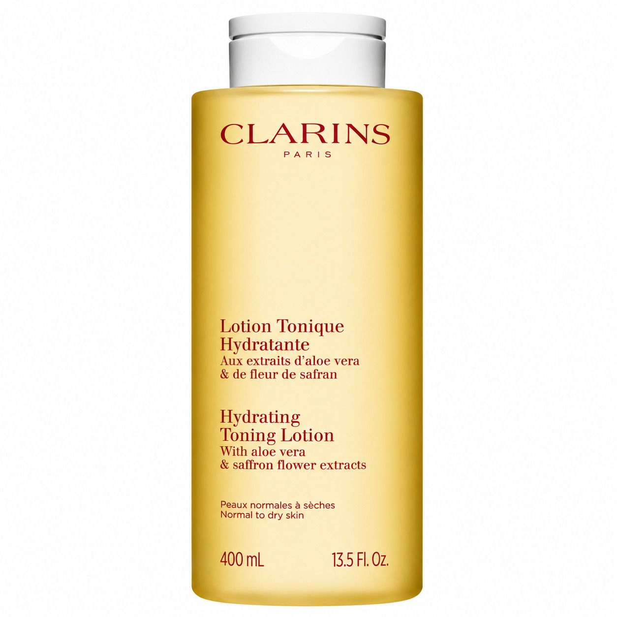 Clarins Hydrating Toning Lotion, 400 ml, met aloë vera en saffloerbloemextracten.