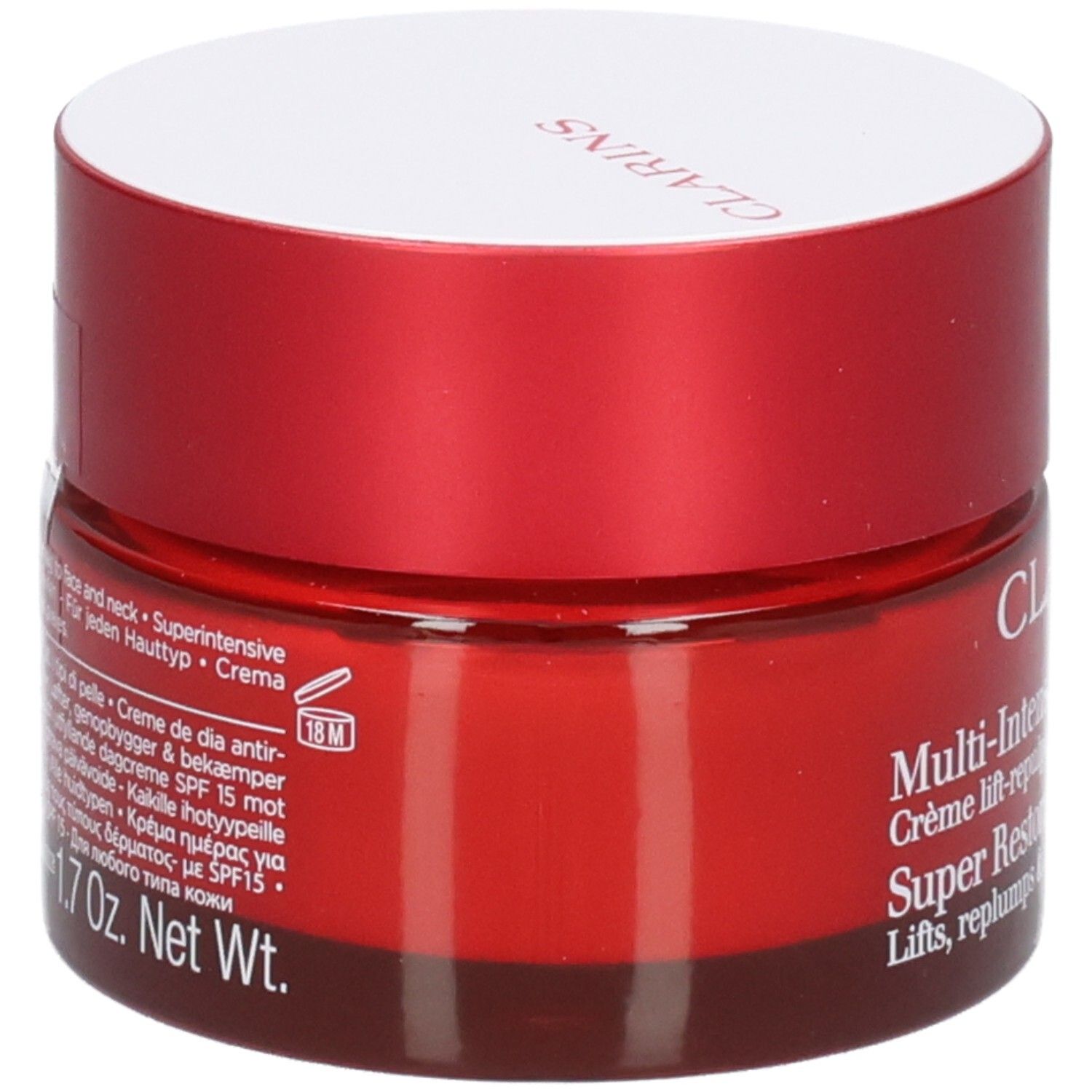 Clarins Multi-Intensive Jour SPF 15 dagcrème, achterkant met productinformatie en 50 ml vermelding.