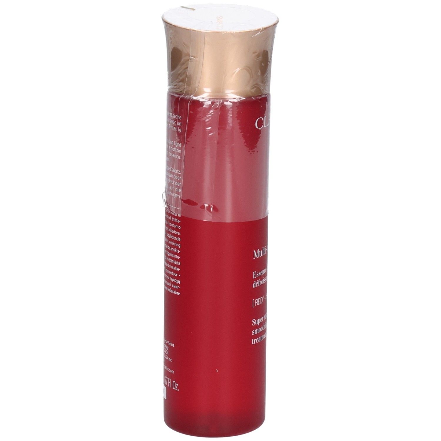 Clarins Multi-Intensive Essence fles, achterkant met productinformatie.