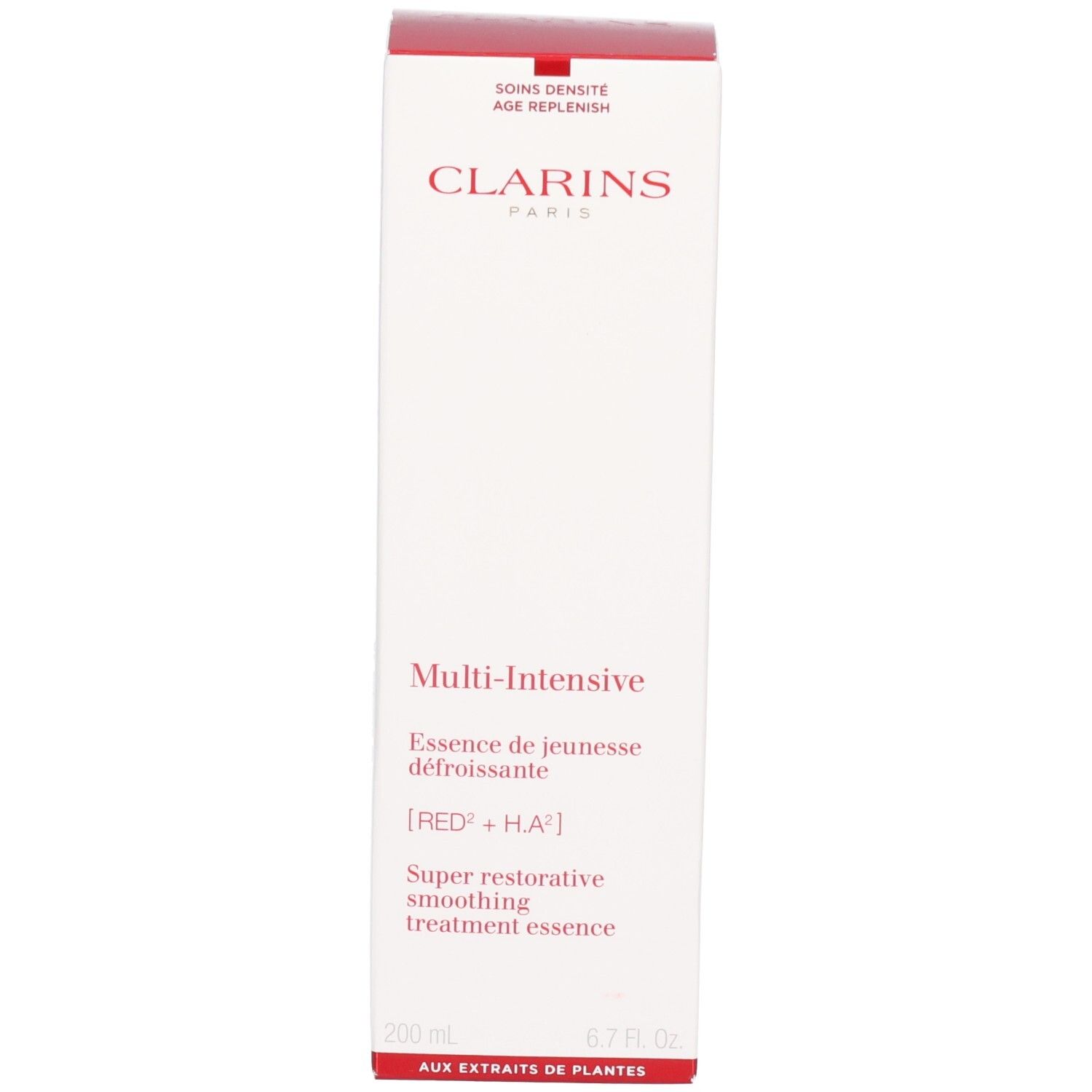 Clarins Multi-Intensive Essence verpakking met productinformatie.