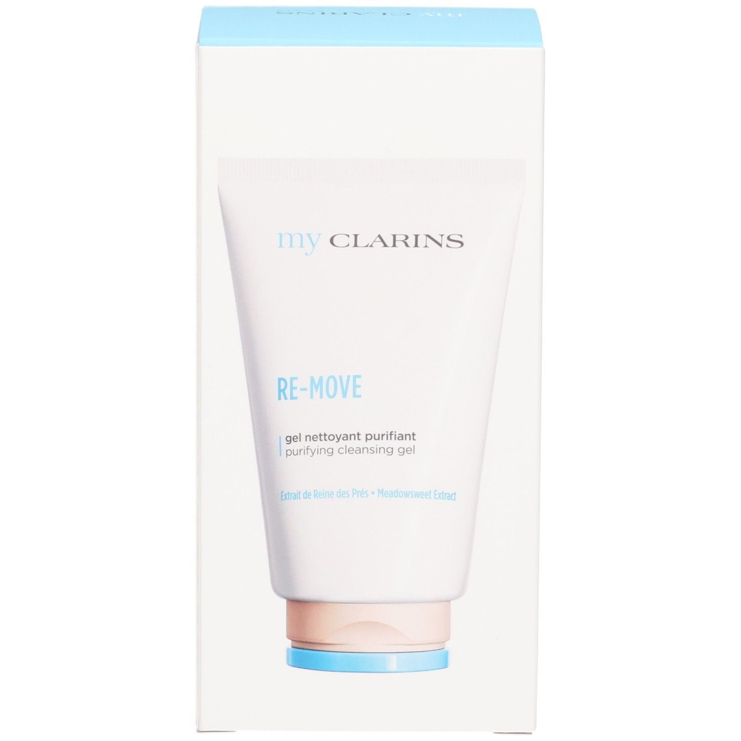Gel nettoyant purifiant CLA MY RE-MOVE dans sa boîte pliante, vue de face.