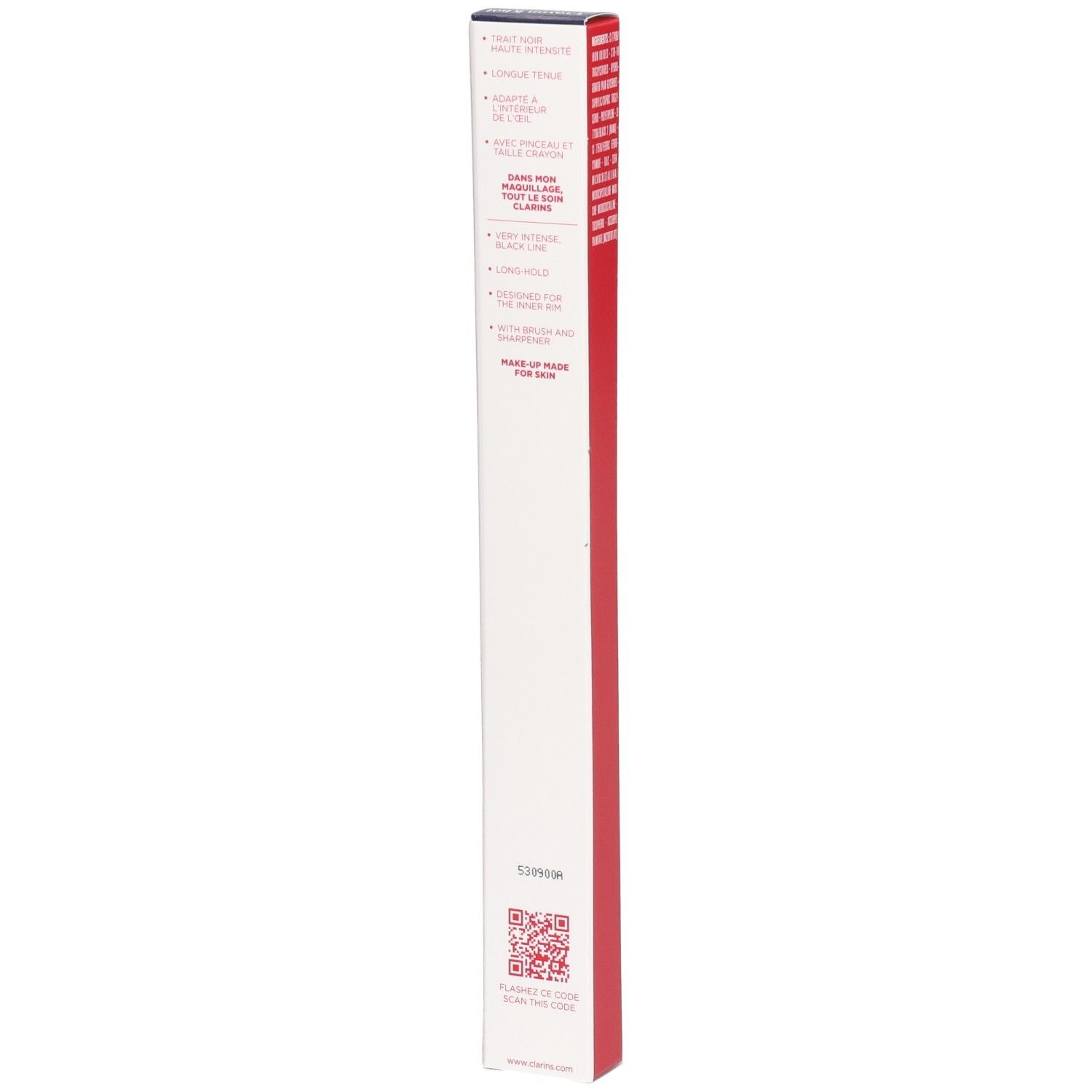 Clarins Crayon Khôl 01 Carbon Black, verso de l'emballage avec QR code.