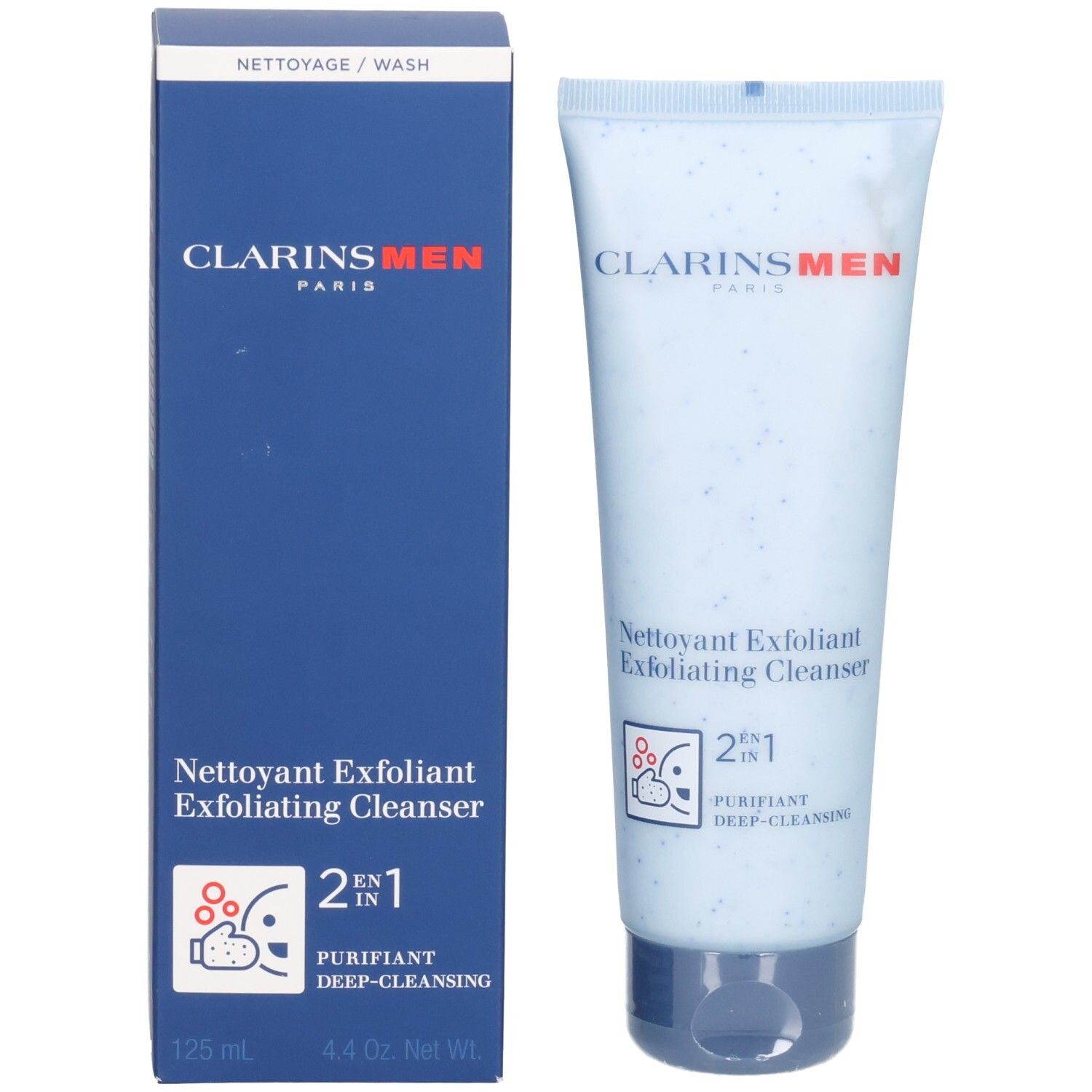 ClarinsMen Nettoyant Exfoliant pour homme avec boîte pliante, 125 ml.