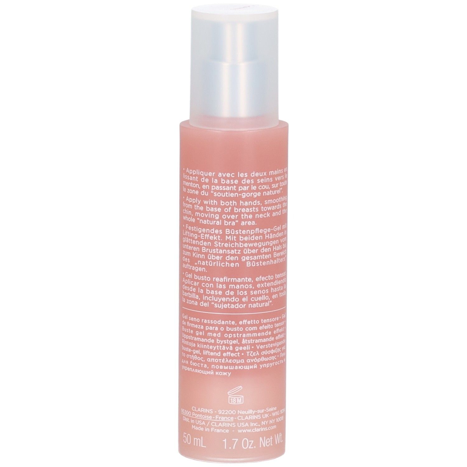 Clarins Bust Beauty Firm-Lift Gel, fles met pompdispenser en doos. 50 ml.