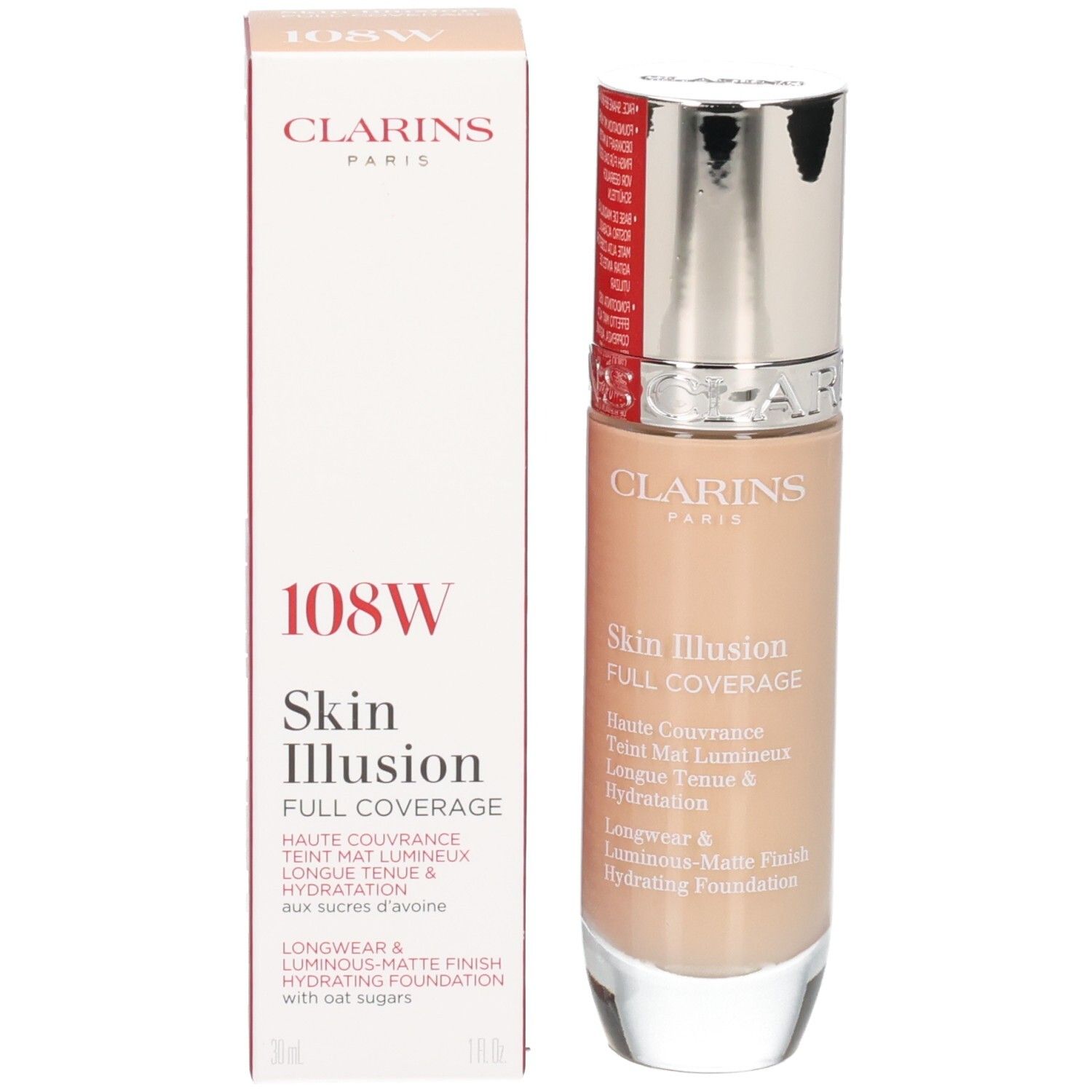 Clarins Skin Illusion Full Coverage fond de teint 108W et son emballage.